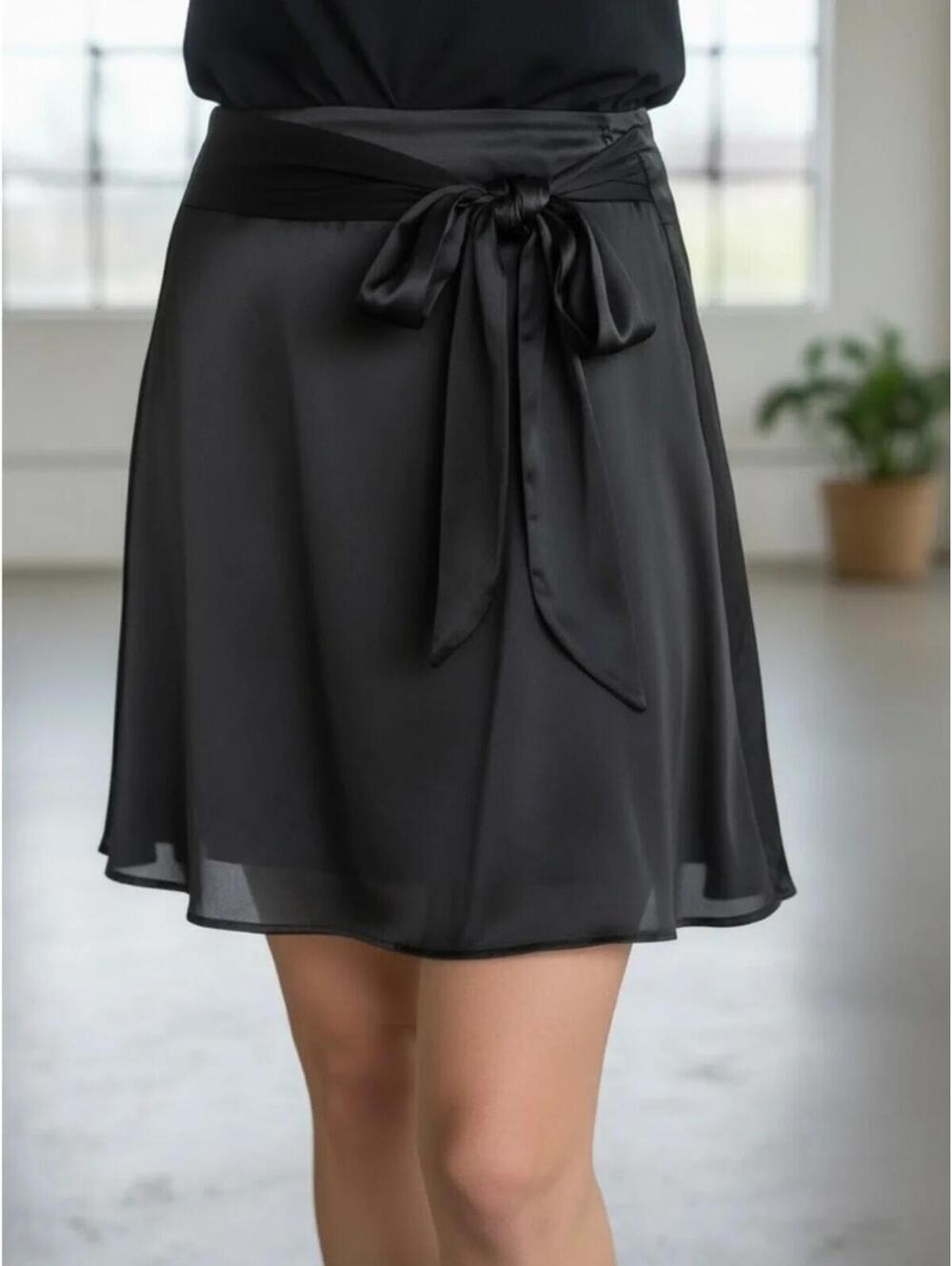 Zadig & Voltaire Joji Satin Noir Skirt Black Tie Waist Mini EU 36